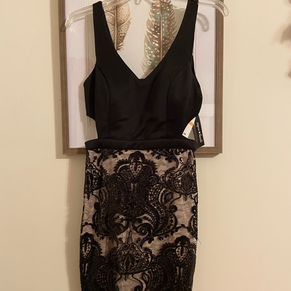 Sequin Heart Lace Cut Out Dress!